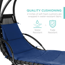 Load image into Gallery viewer, Hanging Curved Chaise Lounge Chair w/ Built-In Pillow, Removable Canopy
