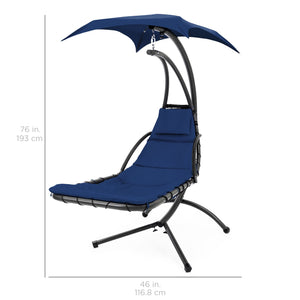 Hanging Curved Chaise Lounge Chair w/ Built-In Pillow, Removable Canopy