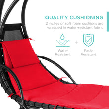 Load image into Gallery viewer, Hanging Curved Chaise Lounge Chair w/ Built-In Pillow, Removable Canopy
